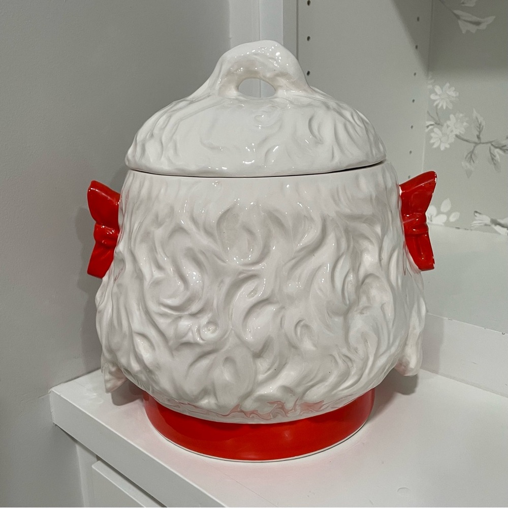 Vintage 1950s Poodle Dog Cookie Jar Red Bows MCM Kitschy Kitchenware Grandma - Picture 3 of 10